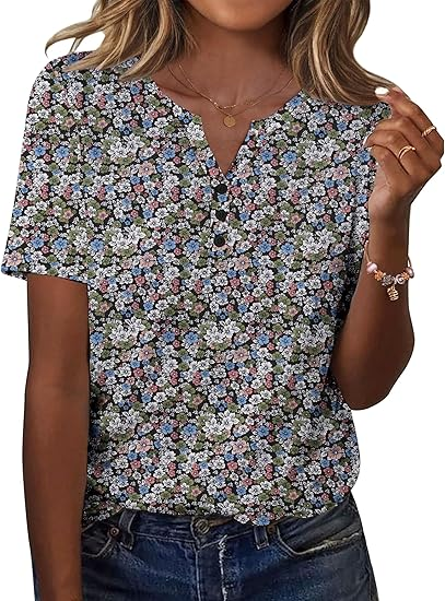 Womens Summer Tops Casual Short Sleeve V Neck Shirts Business Dressy Work Blouses