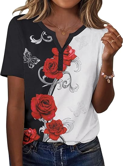 Womens Summer Tops Casual Short Sleeve V Neck Shirts Business Dressy Work Blouses