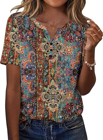 Womens Summer Tops Casual Short Sleeve V Neck Shirts Business Dressy Work Blouses
